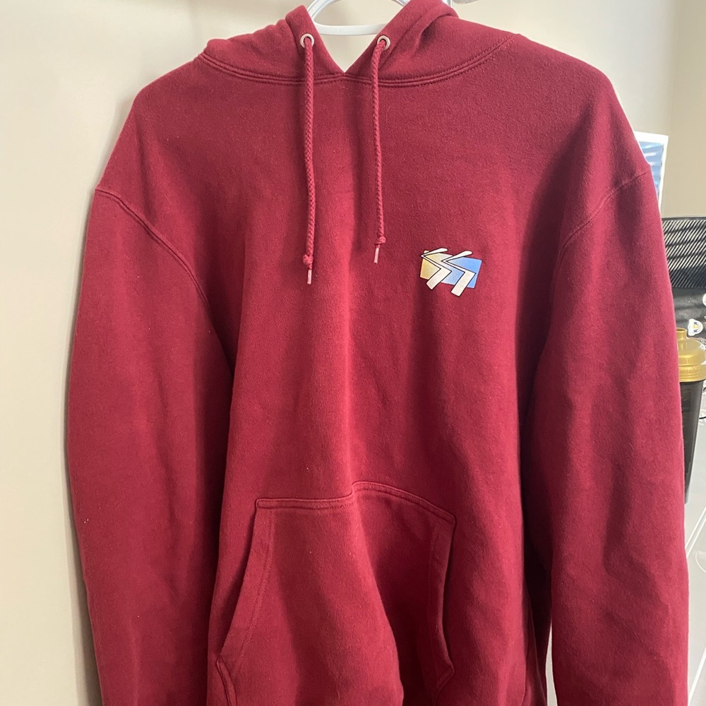 Burgundy STUSSY hoodie, size large, great condition, great quality sweater.
